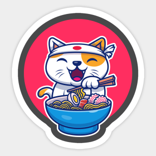 Cute Cat Eating Ramen Sticker